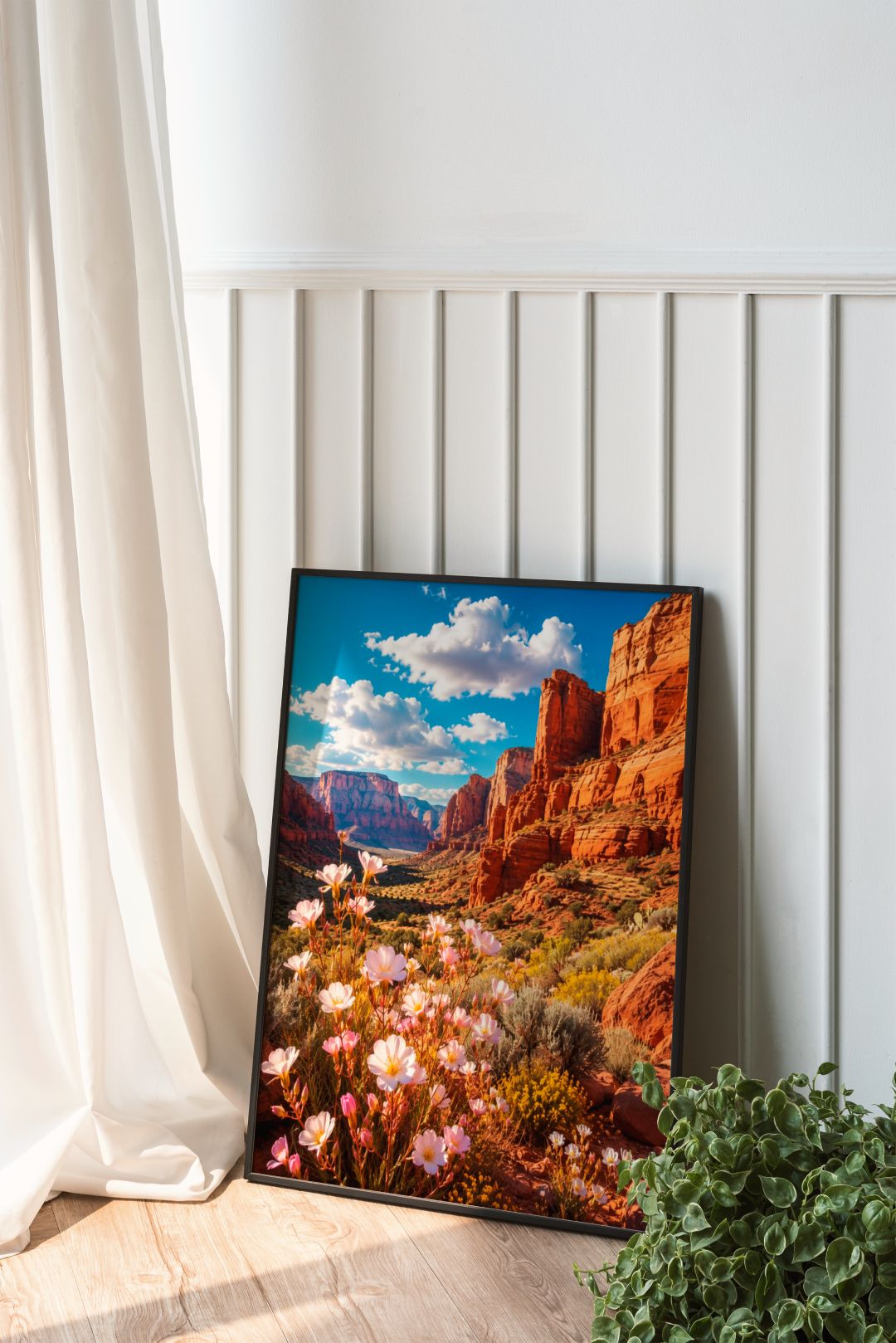 Southwest Canyon Wall Art – Red Rock Desert and Wildflower Landscape Poster