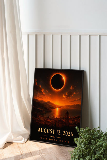 Total Solar Eclipse 2026 Wall Art - August 12 Eclipse Poster - Celestial Decor