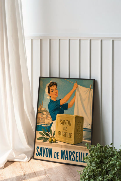 Vintage Savon de Marseille Wall Art – French Riviera Retro Laundry Poster