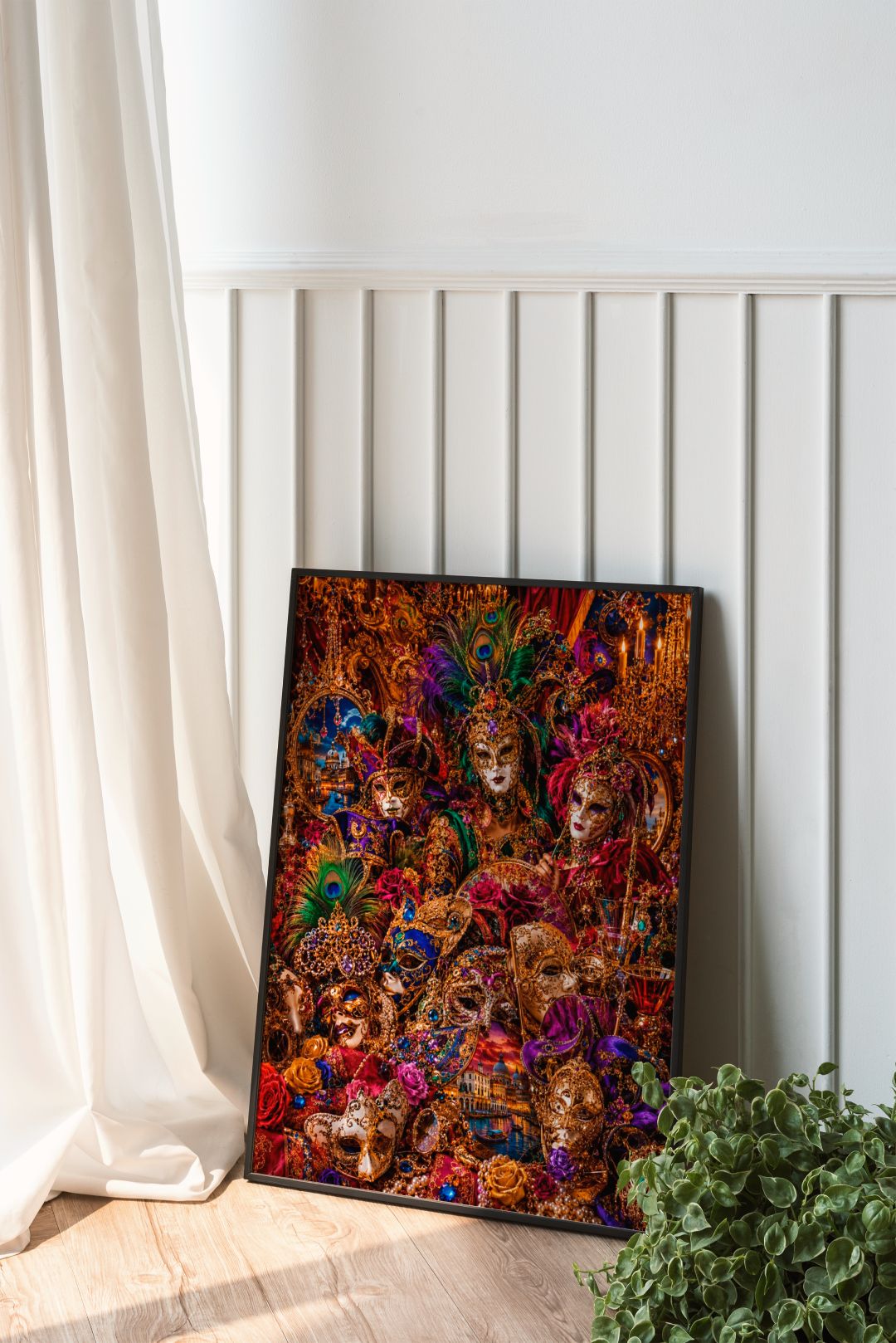 Venetian Masquerade Maximalist Wall Art – Luxury Carnival Masks & Baroque Decor