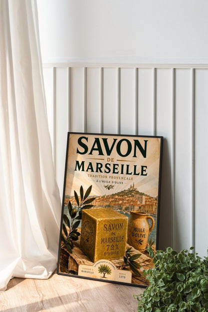 Vintage Savon de Marseille Poster – Provence Olive Oil French Wall Art