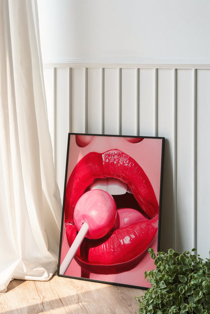 Lollipop Lips Pop Art - Bold Pink Candy Wall Art - Glamorous Modern Decor