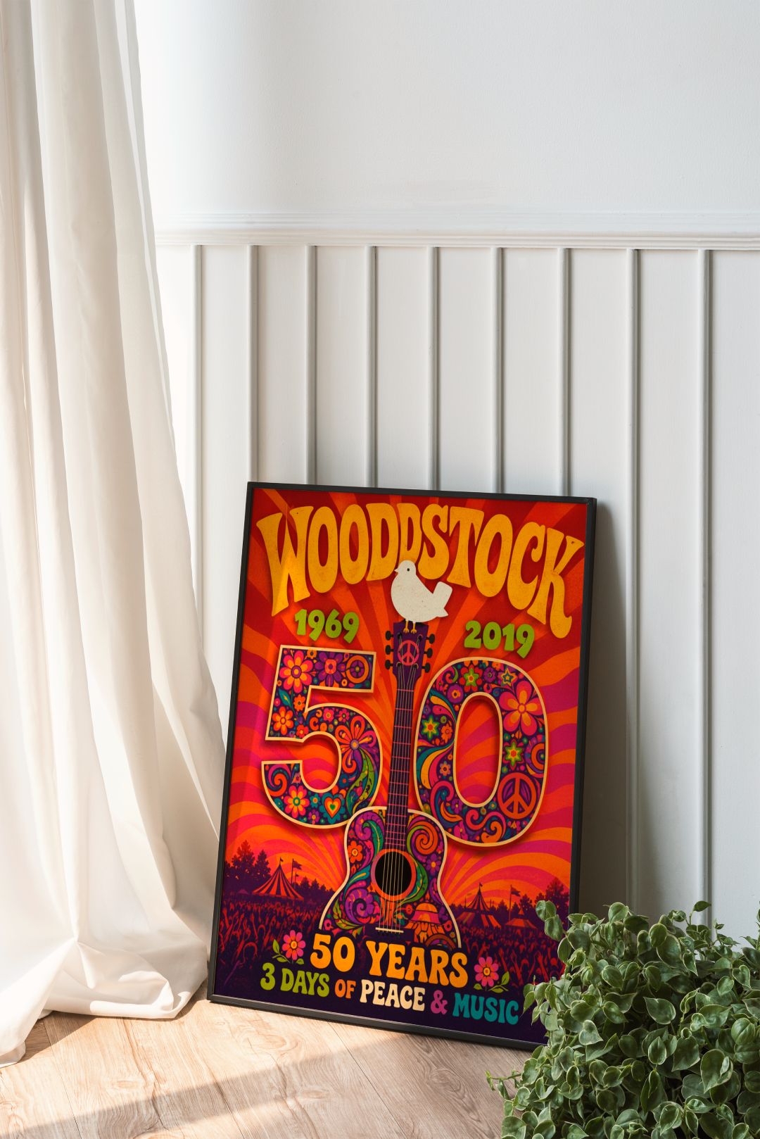 Woodstock 50 Years Wall Art – Retro Hippie Peace & Music Festival Poster
