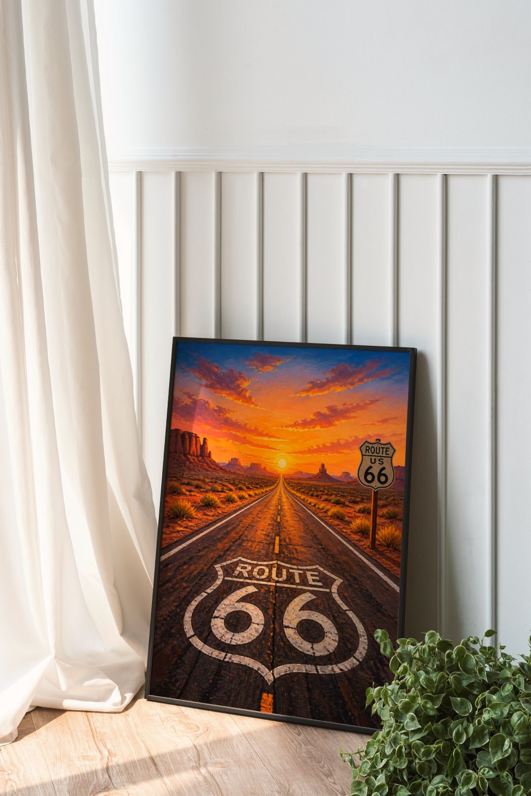 Route 66 Sunset Wall Art - Vintage American Highway Desert Landscape Poster